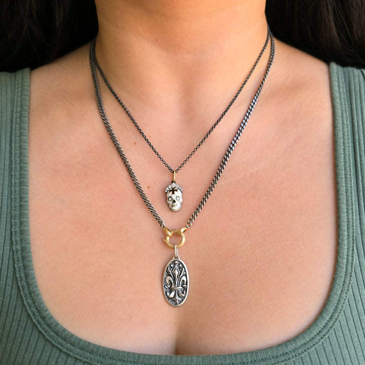 Fleur de Lis & Diamond Oval Pendant - "North Star"