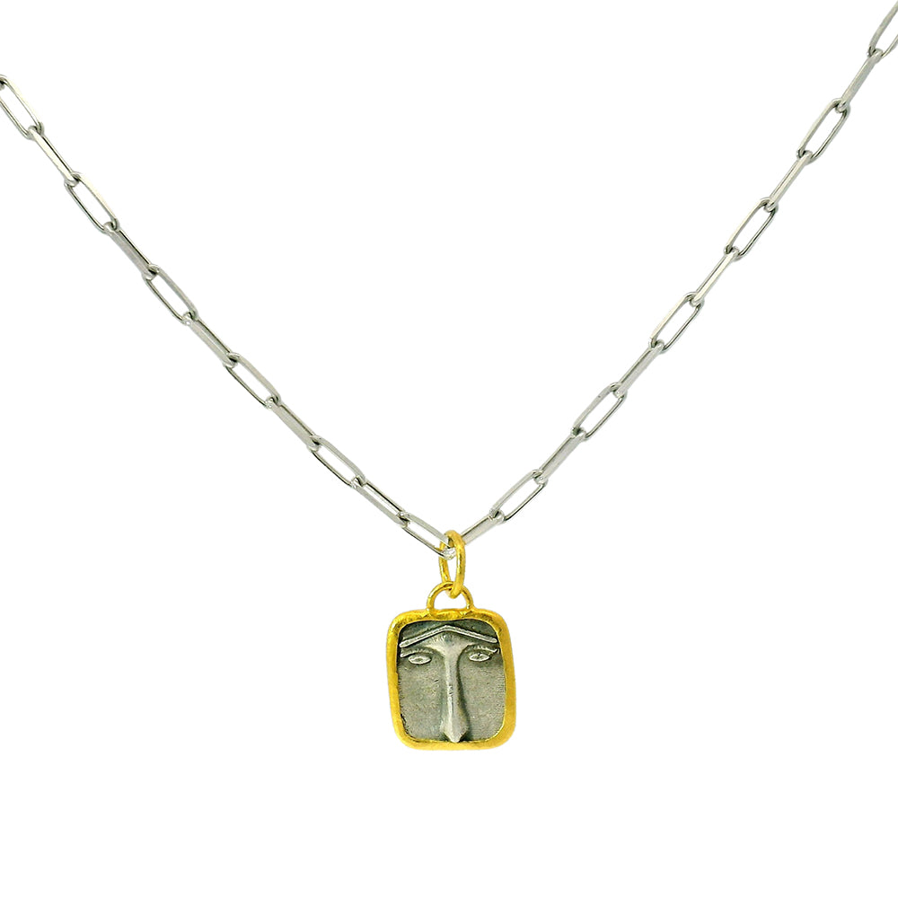 Sterling Silver & Yellow Gold Pendant - "Ancient Lion's Face"
