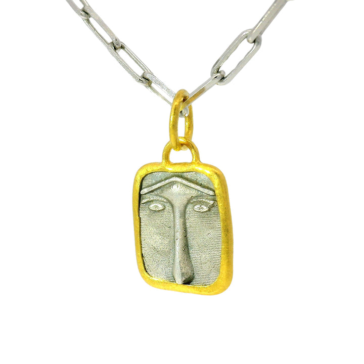 Sterling Silver & Yellow Gold Pendant - "Ancient Lion's Face"