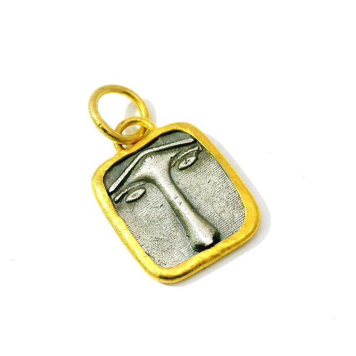 Sterling Silver & Yellow Gold Pendant - "Ancient Lion's Face"