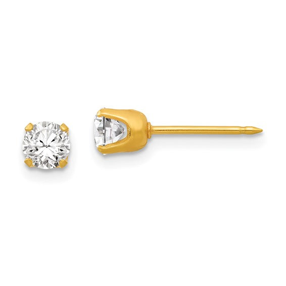 "Big Round" 4.25mm Clear White CZ Piercing Studs in 14K Yellow Gold