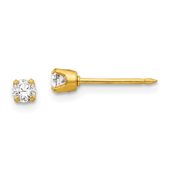 "April" 3mm Clear White CZ Piercing Studs in 14K Yellow Gold