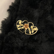 Two Tone Gold Hearts & Rose Pin