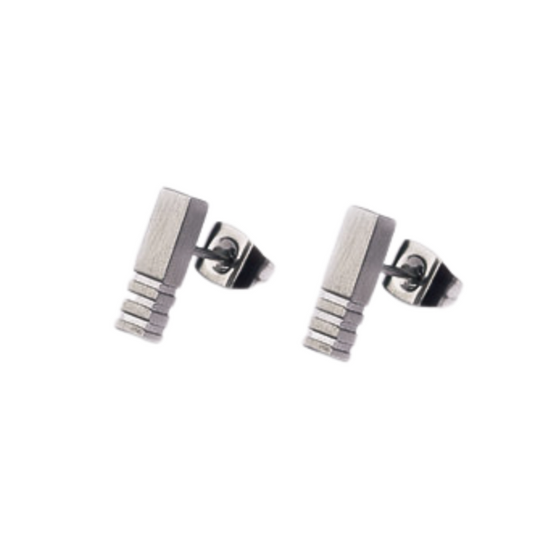 Stainless Steel Earrings "Long Bar Studs With Grooves"