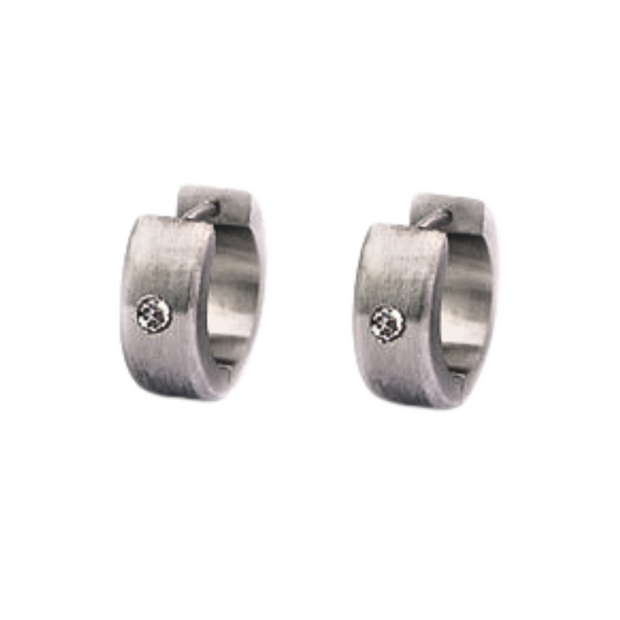 Small Stainless Steel Huggie Earrings - "Round Curved Hoops with Diamonds"