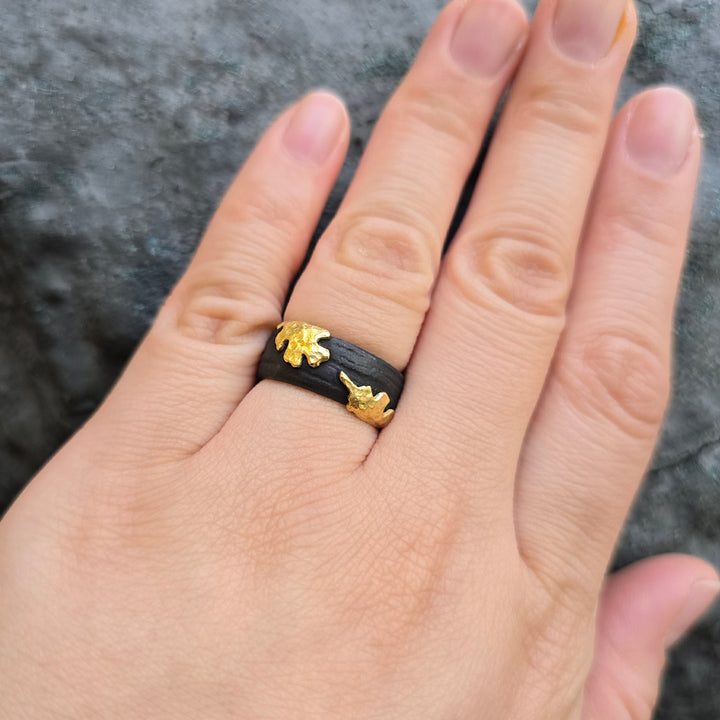 Yellow Gold & Cobalt Chrome Ring - "Oak Leaves"