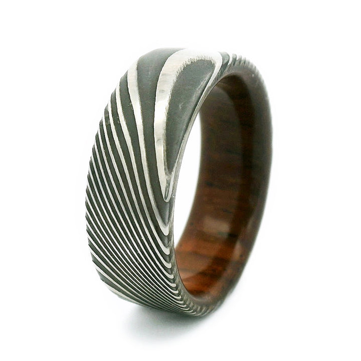 Damascus Steel & Cocobolo Wood Band - "Ripple"