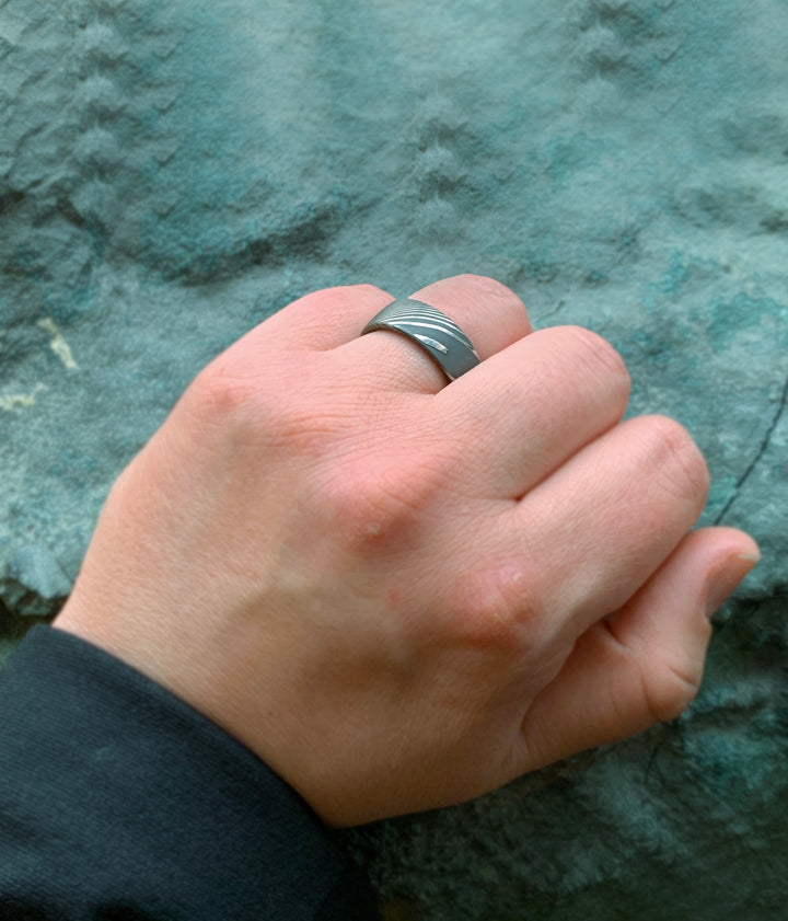 Damascus Steel & Cocobolo Wood Band - "Ripple"