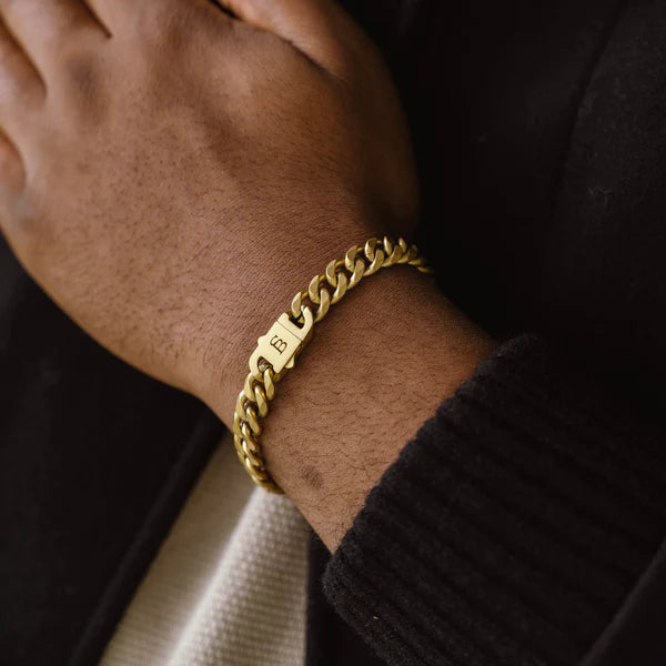 Matte Gold Wide Curb Link Bracelet - "Valence Van"