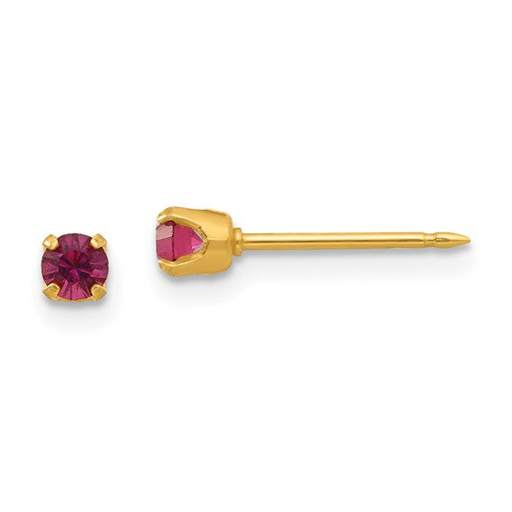 "February" Purple Crystal Piercing Studs in 14K Yellow Gold