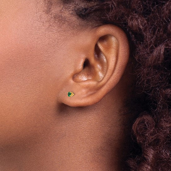 "May" Emerald Green Crystal Piercing Studs in 14K Yellow Gold