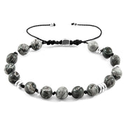 Grey Jasper & Sterling Silver Adjustable Beaded Bracelet - "Agaya"