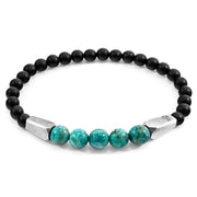 Turquoise & Black Agate Beaded Bracelet - "Hukou"