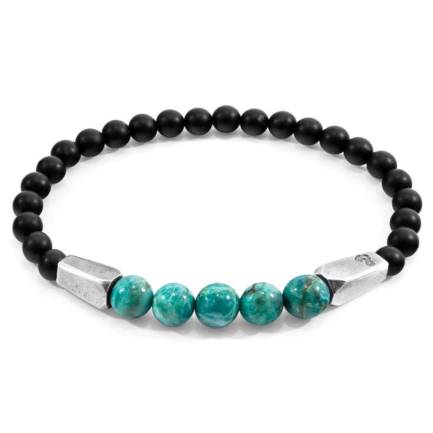 Turquoise & Black Agate Beaded Bracelet - "Hukou"