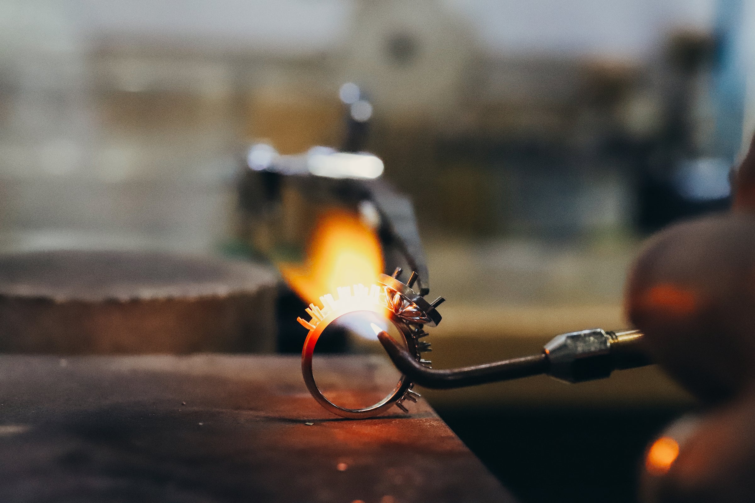 image of custom ring being heated during crafting