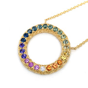 Rainbow Montana Sapphire & Diamond Circle Necklace - "Montana's Embrace"
