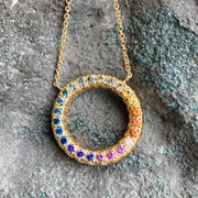 Rainbow Montana Sapphire & Diamond Circle Necklace - "Montana's Embrace"