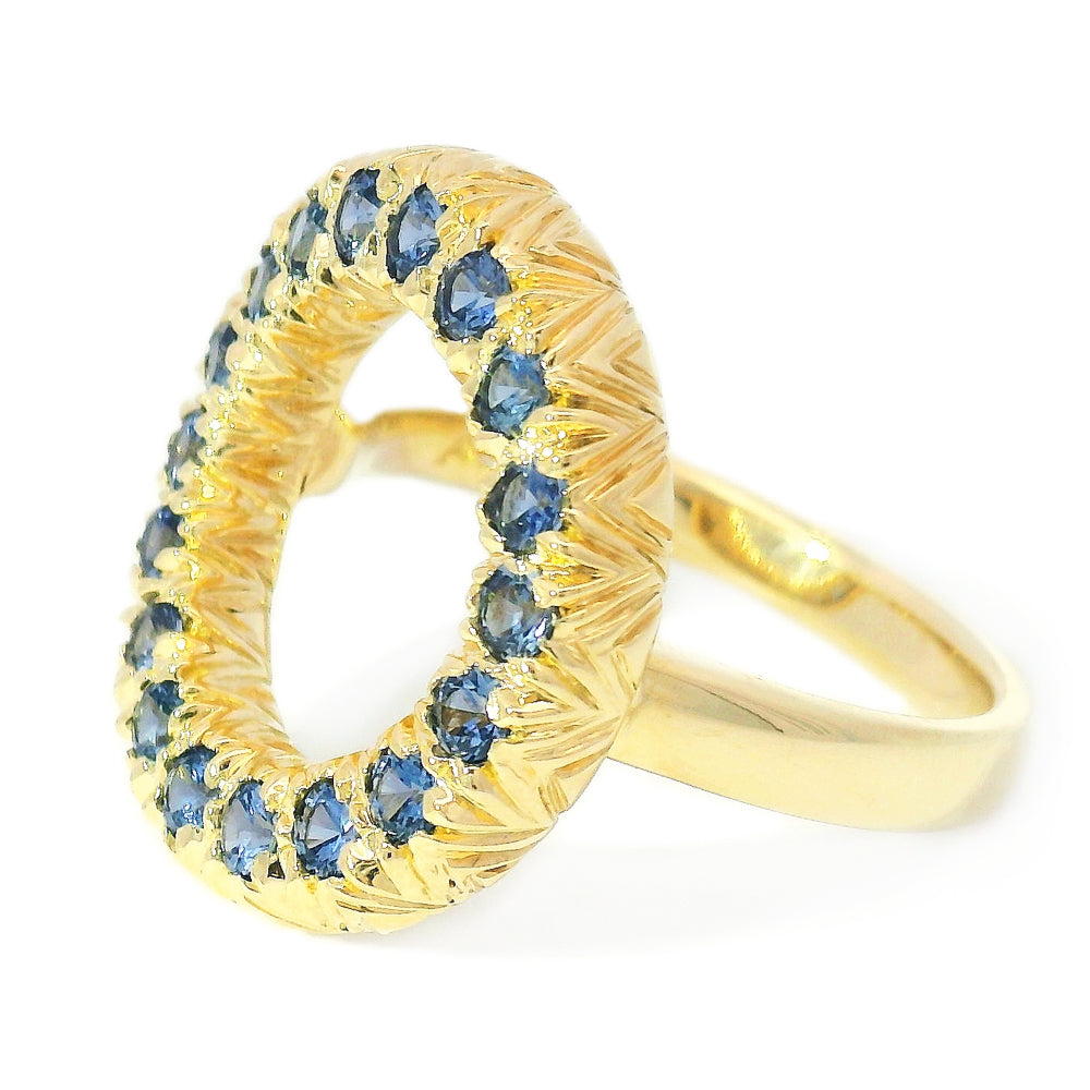 Yogo Sapphire & Yellow Gold Circle Ring - "Wide Embrace"