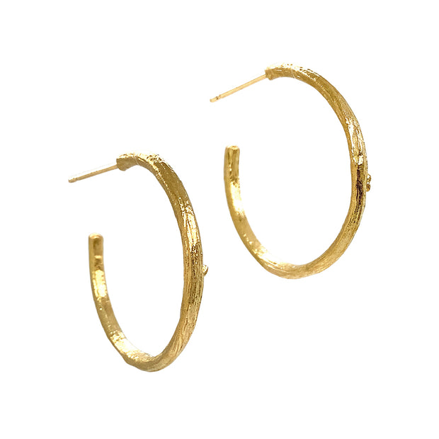 Large Yellow Gold Hoop Earrings - "Olive Branch"
