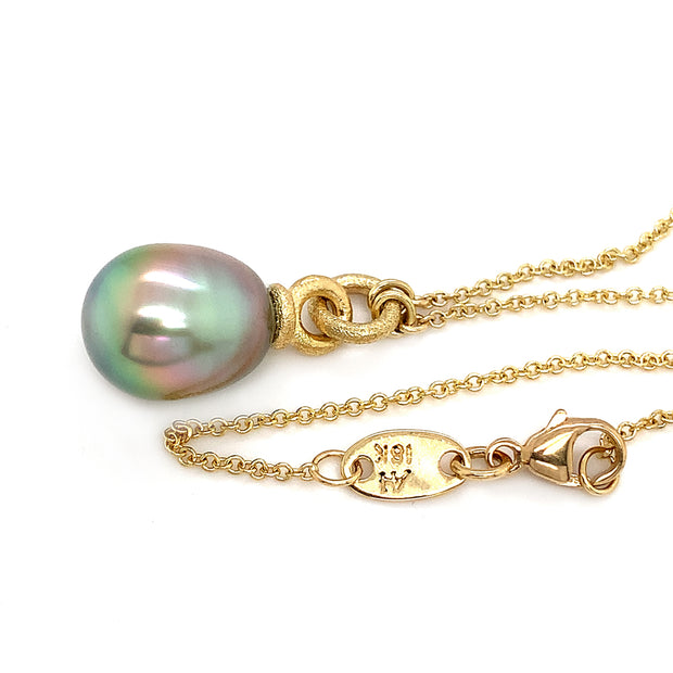 Pistachio Tahitian Pearl Yellow Gold Necklace - "Arcoíris"