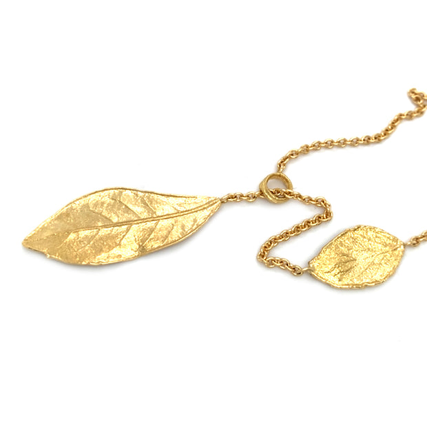 Yellow Gold Lariat Necklace - "Southern Oak & Briar Leaf"