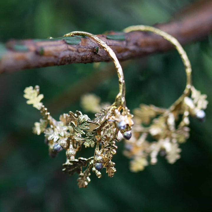 Sterling Silver & Gold Vermeil Hoops - "Oak Leaf & Acorns"