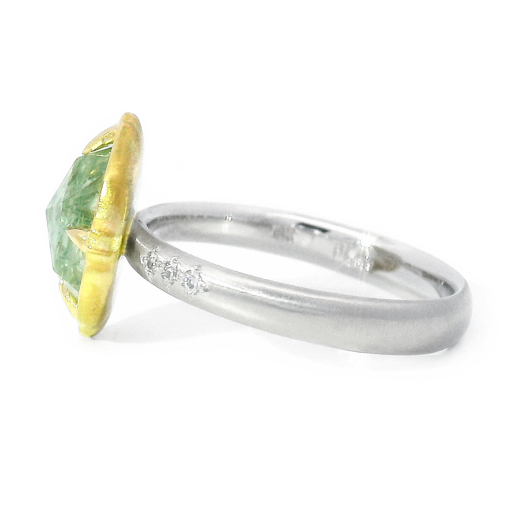 Rose Cut Light Spring Green Montana Sapphire Ring - "Lotus"