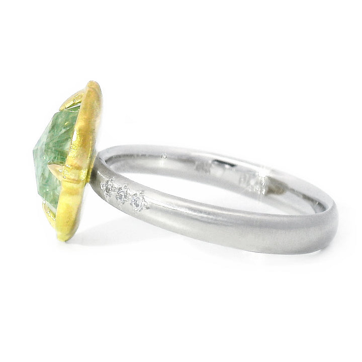 Rose Cut Light Spring Green Montana Sapphire Ring - "Lotus"