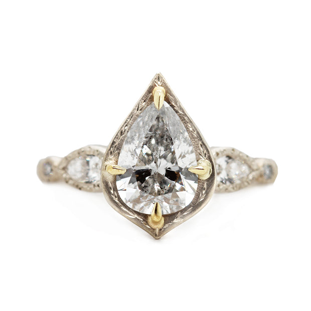 adel chefridi 18K white gold pear diamond engagement ring front