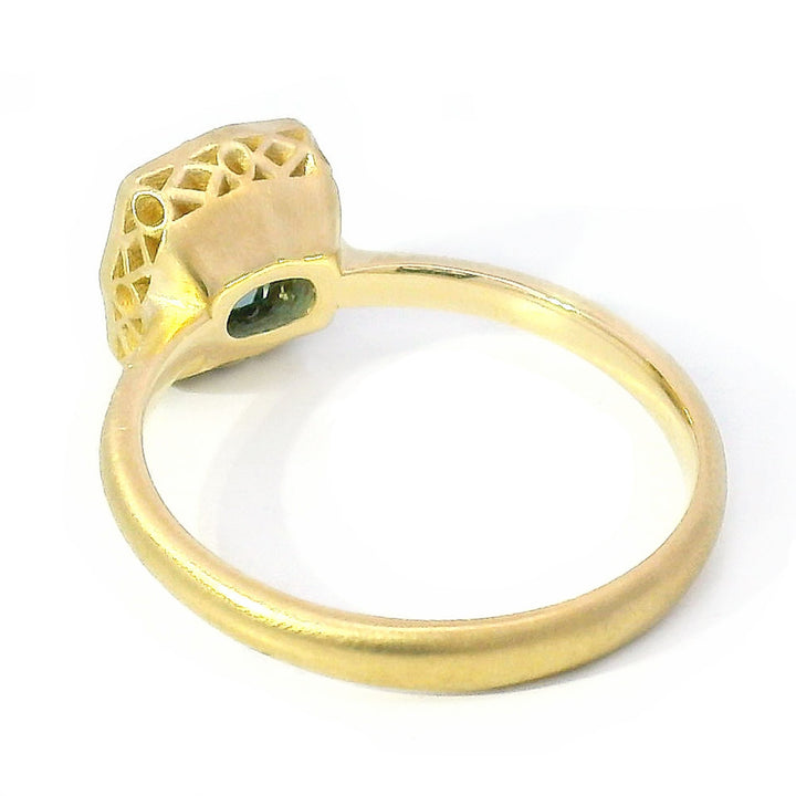 Cushion Shaped Green-Blue Montana Sapphire Ring - "Lunaris"