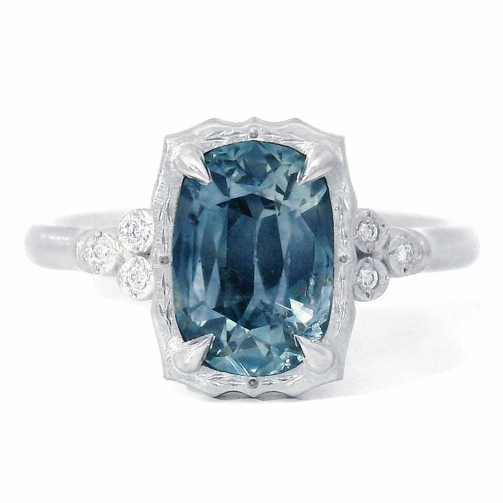 Blue Montana Sapphire & Diamond Ring - "Wavy Luna"