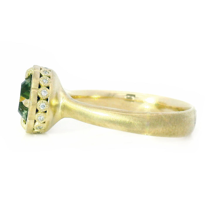 Green Montana Sapphire & Diamond Engagement Ring - "Eye of the Jungle"