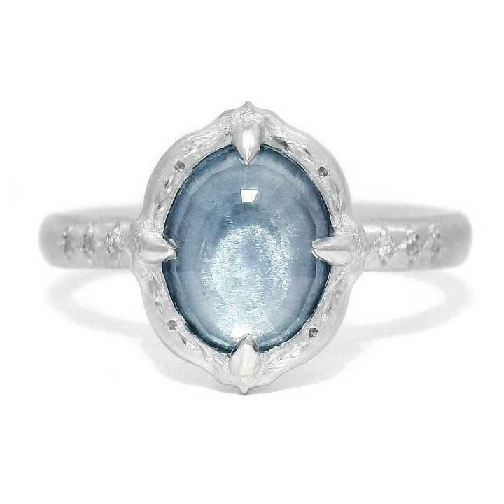 Light Blue Montana Sapphire & Platinum Ring - "Lotus Slipper"