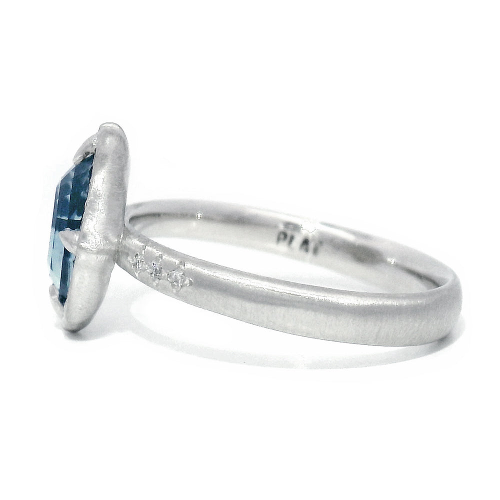 Light Blue Montana Sapphire & Platinum Ring - "Lotus Slipper"