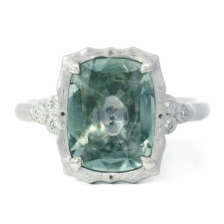 Green-Blue Montana Sapphire & Diamond Ring - "Luna"