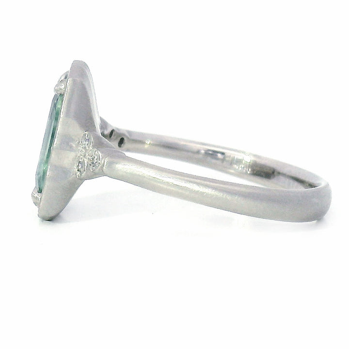 Green-Blue Montana Sapphire & Diamond Ring - "Luna"