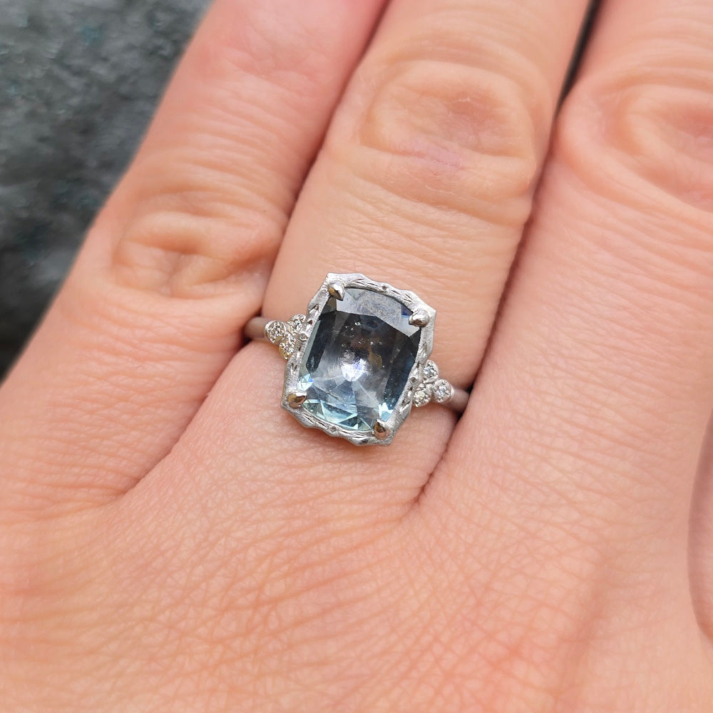 Green-Blue Montana Sapphire & Diamond Ring - "Luna"