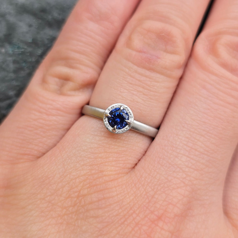 Round Brilliant-Cut Yogo Sapphire Ring - "Winter Rosebud"