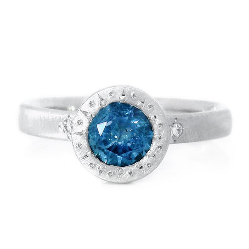 Montana Sapphire & Diamond Engagement Ring - "Etched"