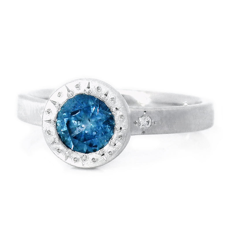 Montana Sapphire & Diamond Engagement Ring - "Etched"