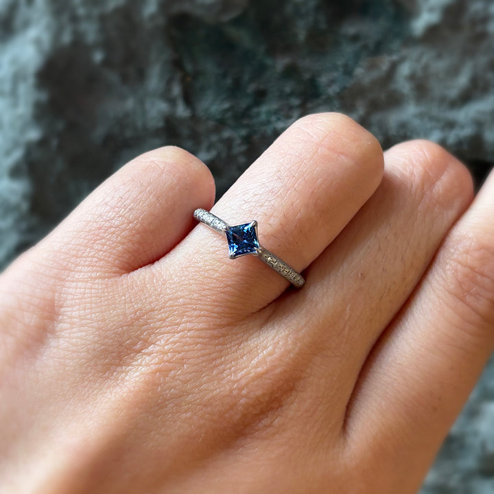 Princess-Cut Yogo Sapphire & Diamond Ring - "Winter Rosebud"