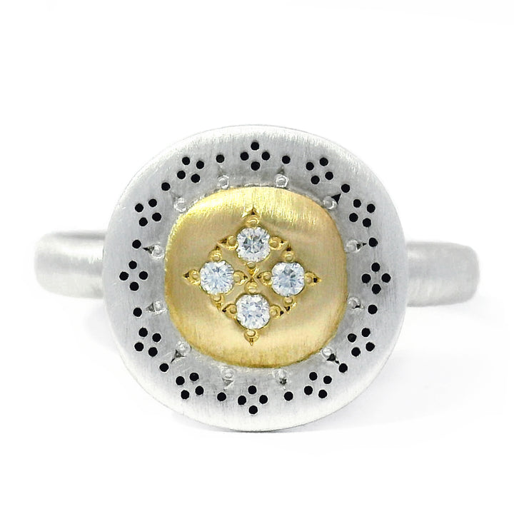 Silver & Gold Diamond Ring - "Four Star Harmony"