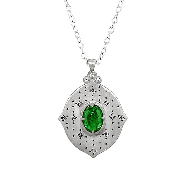 Tsavorite & Diamond Sterling Silver Necklace - "Cathedral Fountain"