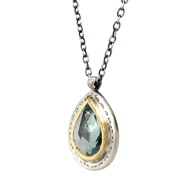 Montana Sapphire Two-Tone Gold & Silver Necklace - "Majesty"