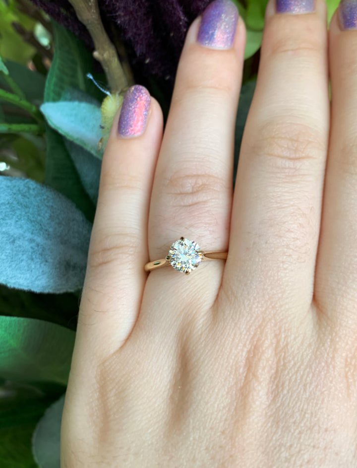 Round Brilliant Diamond Solitaire Ring - "Compass Rose"