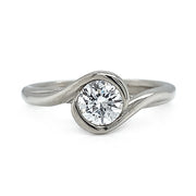 White Gold Solitaire Semi-Bezel Set Twist Engagement Ring - "Snowdrift"