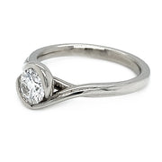 White Gold Solitaire Semi-Bezel Set Twist Engagement Ring - "Snowdrift"