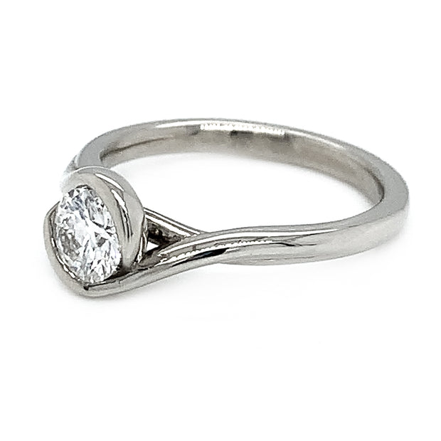 White Gold Solitaire Semi-Bezel Set Twist Engagement Ring - "Snowdrift"