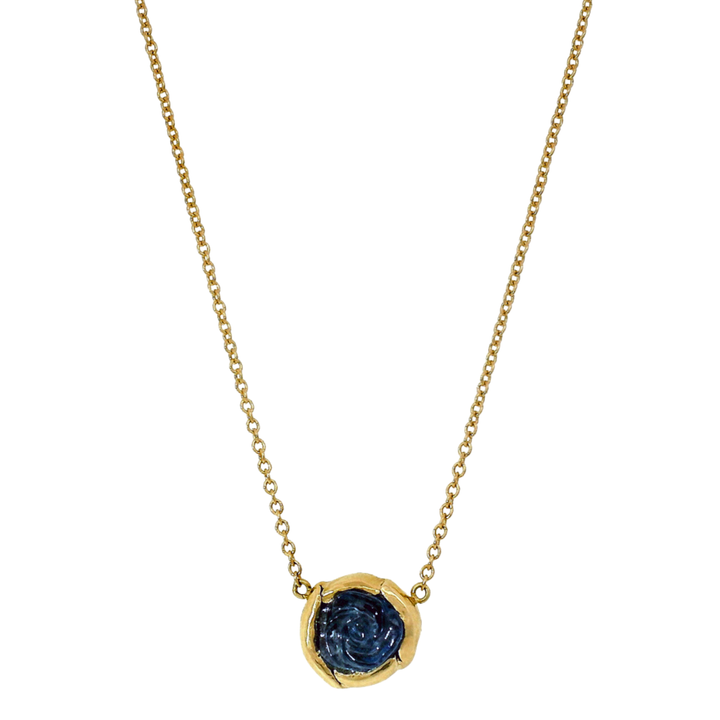 Carved Rose Yogo Sapphire & Yellow Gold Necklace - "Bloom"