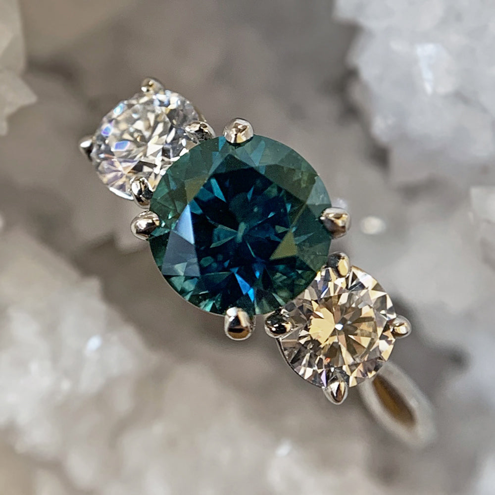 Montana Sapphire & Diamond White Gold Ring - "Mountain River"